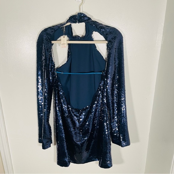 NWT Sabina Musayev Arena Sequin Cutout Mini Dress Blue Size S Party Cocktail - Picture 11 of 14